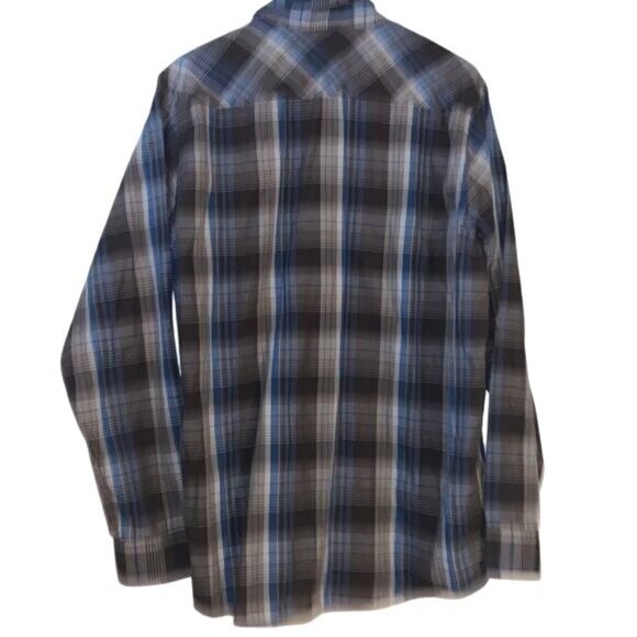 Wrangler Mens Plaid Long Sleeve Button-Down Shirt Large Blue/Gray - Picture 6 of 7